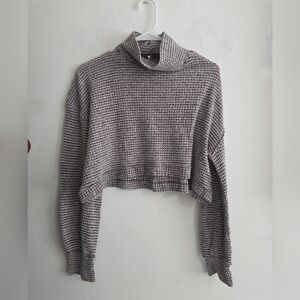 Free People Cropped Cowl Neck Sweater in Heather Gray